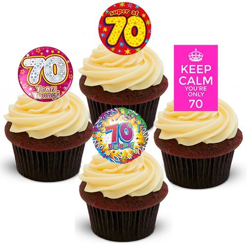 70th Birthday Female Edible Cupcake Toppers Stand Up Wafer Cake