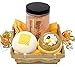 Produktbild Wellness Geschenkset 5 tlg. Badesalz aus Meersalz Mango und Pfirsich, 2x Badebombe, Seiftuch 30x30 cm gelb im Geschenkkorb