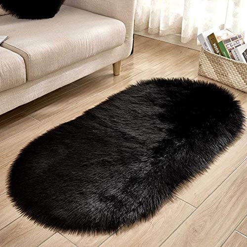 myonly Weichen Shag, Ein Wohnzimmer Teppiche Webpelz Wolle Oval Schlafzimmer Teppich Teppich Fluffy Kids Chirldren Play Teppich Matte Home Dekorieren Boden 2 Füße durch 4 Füße Schwarz