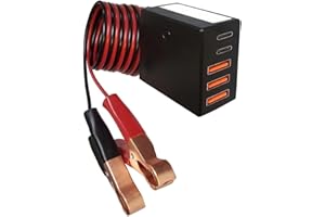 Xdingjiala DC Converter with Battery Clip 12V/24V to 5V, Multi-Ports USB Type-C Power Converters Adapter with LED Emergency Light, 60W Output DC Converter Charger Adaptor for Phone Android Laptops