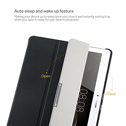 EasyAcc Huawei MediaPad M2 10.0 Hülle Case Tasche PU Leder zubehör hüllen für Huawei MediaPad M2 WiFi 25,4 cm (10 Zoll)/ Huawei MediaPad M2 Standard 25,4 cm (10 Zoll)/ Huawei MediaPad M2 LTE 25,4 cm (10 Zoll) Smart Cover mit Auto Sleep Wake up / Standfunktion (Schwarz, Kunstleder, Ultra dünn) - 4
