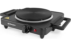 Orbegozo PE 2815, Hornillo eléctrico, termostatos de intensidad regulable, 1500 W, sistema seguridad anti-sobrecalentamiento, indicador luminoso, color negro