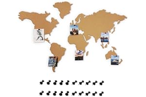 Bakaji Bacheca Puzzle Mappamondo Globo in Sughero Adesivo da Parete con 20 Puntine Segna Paese Viaggio Cartina Geografica Decorazione Casa da Muro Dimensione 102 x 50 cm Design Moderno