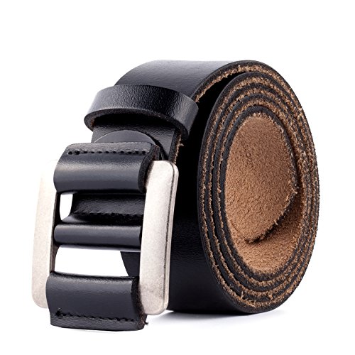Jocose Moose Cintura Vera Pelle Uomo - Cinture Regolabili Abito Classico per gli Uomini Nessun Fori Nero & Marrone Colore (Nero, 32"-38"(115CM))