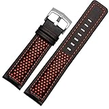 22 mm Perforation schwarz Sport Uhrenarmband Leder Orange Naht Stahl Schnalle