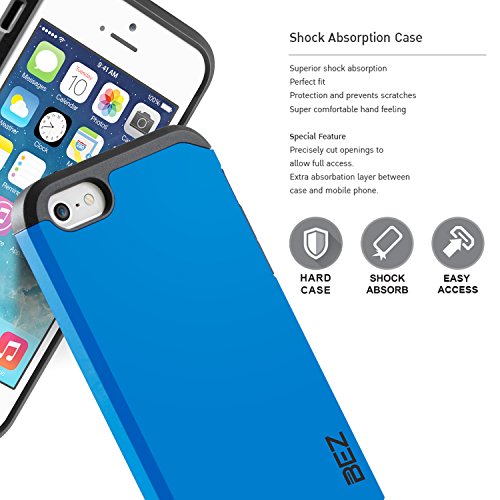iPhone SE Case, iPhone 5 5S Case, BEZÂ® Shockproof Case Cover, Shock Absorbing Case Best Heavy Duty Dual Layer Tough Cover for iPhone SE and iPhone 5 5S - Blue Navy