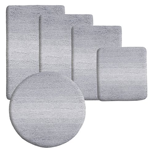 Badematte Ombre silbergrau | Hochflor Badteppiche zum Set kombinierbar | verschiedene Größen vom Durschmatte bis zur Wannenvorlage (70x120cm)