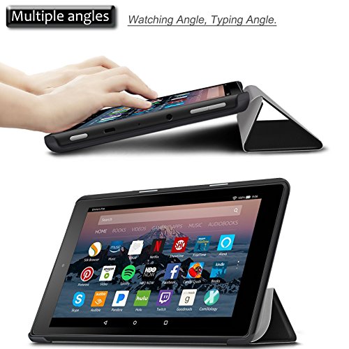 Amazon Fire 7-Hülle (7-Zoll-Tablet, 7. Generation – 2017) – Infiland Ultra Dünn Tri-Fold Muschel PU Leder Ultra Schlank Superleicht Ständer Shell Cover Schutzhülle Etui Tasche für Das neue Fire 7 (2017), 17,7 cm (7 Zoll) Display Tablet (Schwarz) - 3
