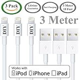 Cell Phone DIY - iPhone Cable [Set of 3], USB Sync and Charging Lightning Cable for iPhone 6, 6S, 6S Plus, 6 Plus, 5S, 5C, 5, iPad 4, iPad Air, iPad Mini (3m / 10ft White)