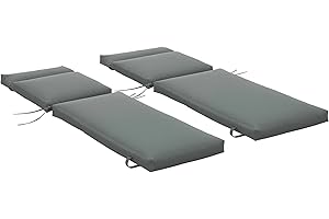 ‎OUTSUNNY Outsunny 2er Set Auflage für Sonnenliege, Flammhemmend Liegenauflage mit Bänder für Gartenliege 8cm dick Polsterauflage Liegestuhl Kissen für Gartenmöbel, Deckchair 196x55x8 cm Dunkelgrau NUR Kissen