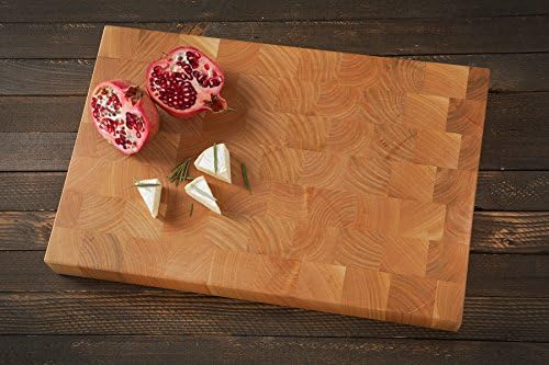 Chopping Board End Grain Square Design Natural Cherry Brown Wooden Rectangular Shape Large 45x30x4.5 cm Gourmet with Finger Grooves