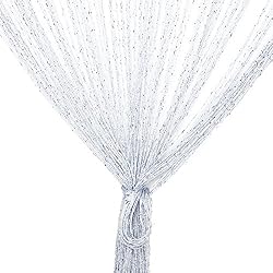 Plata Cortina, Purpurina Panel Cortina Cadena 100 x 200 cm Plata Gotas de Rocío Blancas/ Platas, Cortina de la Puerta, Le Ayudará a Mantener Alejadas las Indeseadas Moscas (Blanco)