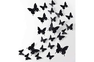BEEK 通用 48 adesivi da parete a forma di farfalla, rimovibili, per la decorazione della casa e della stanza (nero)