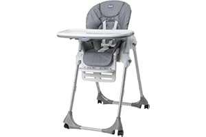 Chicco Chaise haute Réglable Polly Easy pour enfants de 6 mois à 3 ans (15 kg), inclinable, avec hauteur et repose-pieds réglables, 4 roues, pliage - Gris Mélange