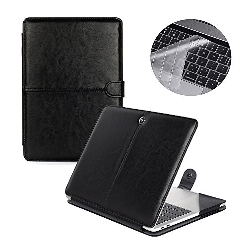 Se7enline® (2 in 1) Macbook 13 Zoll PU Leder Schutzhülle mit Glatt Weich Berühren PU Leder Sleeve Tasche Hülle für 2016+ Macbook 13 Zoll Neu-Pro mit/ohne Mutil-Touch Bar Modell A1706/A1708 + Klar TPU DE Design (QWERTZ) Tastatur Schutzhülle - Schwarz/Black