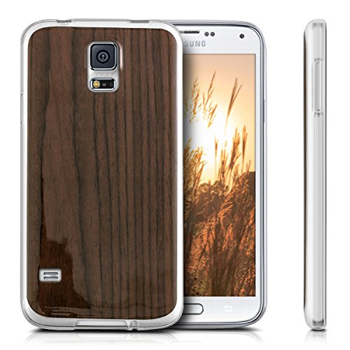 kwmobile Funda para Samsung Galaxy S5   S5 Neo   S5 LTE    S5 Duos - forro de TPU silicona cover protector para m  vil - Case Dise  o Madera palo de rosa marr  n oscuro