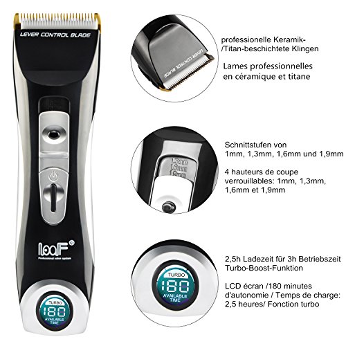 Haarschneider Maschine set Profi Netz-Akku 3 Std. Betriebszeit LCD Anzeigedisplay Turbo Boost Funktion Keramik-Titan-Messer schwarz - 2