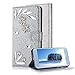 Price comparison product image Samsung Galaxy J7 2018 Silver Wallet Case With Screen Protector,Aearl Samsung Galaxy J7 Prime 2018 Bling Crystal Diamond Flowers Feather Design Flip Kickstand Card Slot Holder magnetic Leather Cover Full Body Soft Silicone Back Phone Case