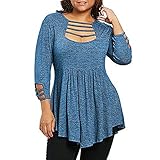 iHENGH Black Friday Weihnachten Karnevalsaktion Damen Herbst Winter Bequem Lässig Mode Frauen Art und Weisefrauen beiläufige Plus Größen Leiter T Shirt der hohen Taille übersteigt Bluse(2XL,Blau)
