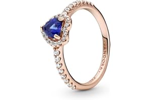 Pandora Timeless Pozłacany 14-karatowym różowym złotem pierścionek z przezroczystą cyrkonią i niebieskim kryształem, serce