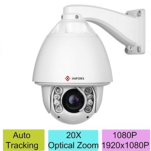 IMPORX Cámara PTZ IP Exterior Auto Tracking,1080P Full HD 20X Zoom óptico ONVIF de Alta Velocidad, distancia IR de 120M, con Calentador de Ventilador y Wiper