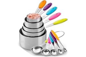 GENERISCH 8 Stück Messlöffel Set, Cup Messbecher Set Edelstahl für Messen Flüssigkeiten und Feststoffe mit 4 Measuring Cups und spoons, Messwerkzeug von Küchen, Dosierlöffel Küchengeräte (Farbe)