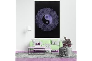 AVA Collections Tapisserie murale multicolore psychédélique en coton indien à suspendre - Drap de pique-nique - Décoration murale - Art mural hippie - Décoration de chambre à coucher (violet, fleur