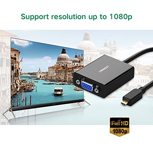 Micro HDMI auf VGA UGREEN Micro Hdmi Stecker zu Vga Buchse Adapter 1080P HDTV Aktiv Audio Übertragung Konverter Kabel Digital zu Analog mit Vergoldete Kontakte,unterstüzt für Handy, Gopro, Ultrabook,PC Tablet, DVD-Player oder Media-Player Schwarz - 4