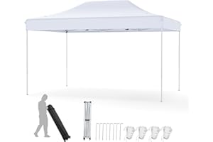 COSTWAY Gazebo Pop-up Pieghevole 3 x 4,5 m, Gazebo da Giardino Impermeabile Altezza Regolabile con Fori di Drenaggio, Tenda da Giardino Antivento con Borsa di Trasporto a Ruote (Bianco)