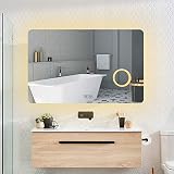 Espejo elegante y moderno: Este espejo de baño está hecho de vidrio templado de calidad premium. Diseño elegante, mano de obra de calidad y larga vida, espejo de 5 mm con bordes muy pulidos, iluminación LED