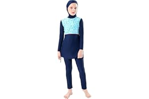 IMEKIS Girls Modest Muslim Swimwear UPF 50+ UV Islamic Hijab Swimsuit Long Sleeve Top Shirt with Short Pants Swim Cap 3pcs Bathing Suit Beachwear