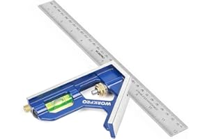 WORKPRO Squadra Combinata Regolabile, Righello per Angolo in Acciaio Inossidabile da 300 mm, Righello Combinato con Bolla, Squadrette da Carpentieri, Strumento di Misurazione Multifunzionale
