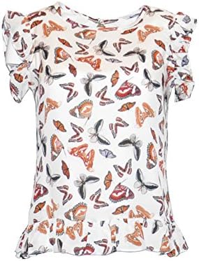 Lilly 100% silk blouse with round neckline, Woman, closing behind slit 1 button, balzine in the sleeves and at the bottom, lined, patterned butterflies;size 44