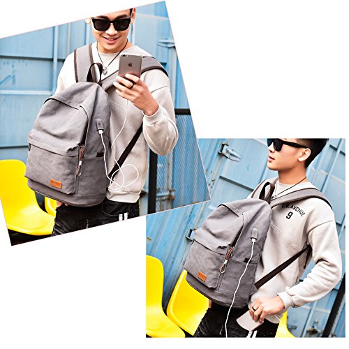 Travistar Canvas Laptop Rucksack M  nner mit USB Ladeport  Vintage Schulrucksack f  r Schule Reise fit 15 6 zoll Laptop