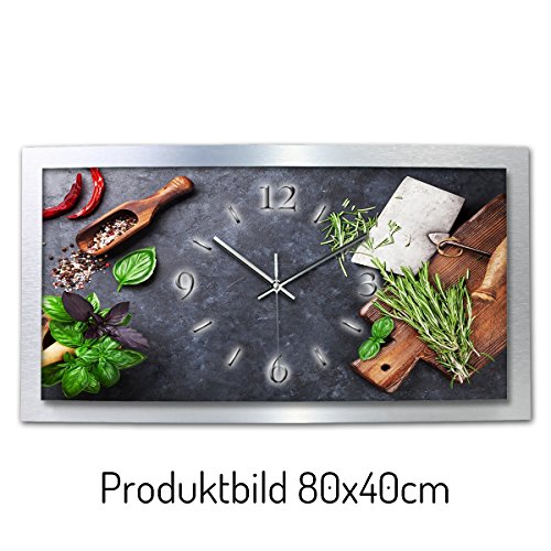 Kräuter Küche Wanduhr 3D XXL Designer leise Funk Motiv Funkuhr Wandbild modernes Design WAA063FL Kreative Feder (50x30cm) - 3