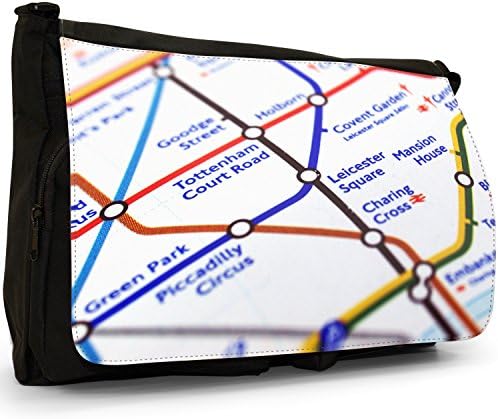 Close Up Tube Map Leicester Square, London Black Large Messenger School Bag