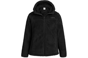 Pioneer Camp Polaire Femme Chaude avec Capuche Zippée Vestes de Randonnée Moelleux Confortable Teddy Veste Noire Sherpa Manteau pour Maison Randonnée Escalade