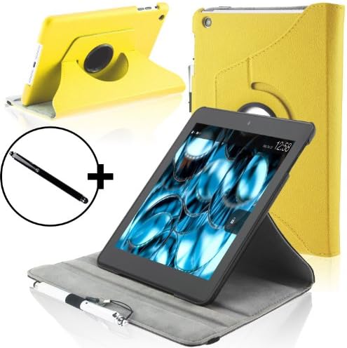 Forefront Cases® Amazon Kindle Fire HDX 8.9" (3rd Generation - November 2013) Rotating Smart Case Cover Stand – Extra Padded Rugged with full device protection and Smart Auto Sleep Wake function + STYLUS (YELLOW)