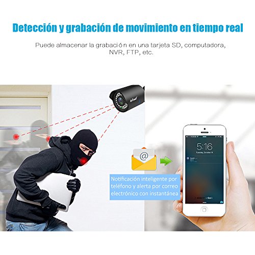 ieGeek Cámaras de Vigilancia Exterior, HD 1080P Cámara IP WiFi Inalámbrica Onvif,Impermeable IP66,Detección de Movimiento,Empuje de Alarma,Versión Nocturna 20M,Vista Remota,Patible con Android/iOS/PC