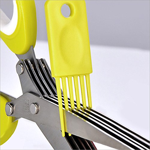 Kräuterschere Kräuter Schere mit 5 Klingen Edelstahl 19 cm Gemüseschere Klingenschutz Reinigungskamm - 2