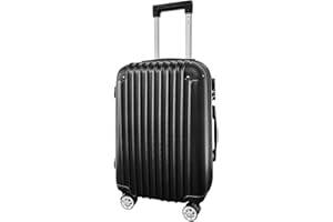 Panana 20" Modern Design Hard Shell Cabin ABS Suitcase 4 Wheel Luggage Trolley Case Lightweight (Style2-Black, 20" Small)