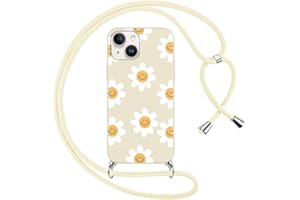 Foonary Handykette Hülle mit Kette für Apple iPhone 14/Apple iPhone 13 6,1" Handyhülle, Blumen Smiley Design Band Necklace Case mit Kordel zum Umhängen Silikon Schutzhülle Cover Schnur für iPhone 14/