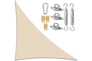 DDLL Garden Sail Canopy, Triangle Sun Sail Shade with Fixing Kit, 3 Ropes, Waterproof, UV Block, Right Angle Garden Shade Sails Sunshade Awnings for Outdoor Patios,beige,3m x 4m x 5m