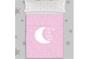 COTTON ARTean Juego de sabanas Infantil/Juvenil Moon Pink Cama de 90 x 190/200. 100% ALGODÓN.