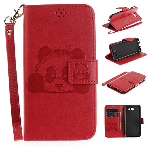 Lonchee Samsung Galaxy J5 2017 Wallet Tasche Brieftasche Schutzhülle , Panda geprägtes Muster Design Hochwertige PU Leder Folio Tasche Case Hülle im Bookstyle mit Standfunktion Kredit Kartenfächer (rot)