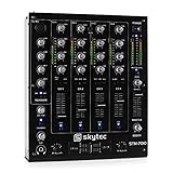 Anschlüsse: 1 x USB-Schnittstelle, 1 x Stereo-Cinch-Line-Phono-Eingang, 4 x Stereo-Cinch-Line-Eingang, 2 x Stereo-Cinch-Phono-Eingang, 1 x 3,5mm-Klinken-AUX-Eingang, 1 x XLR-Mikrofon-Eingang, 2 x 6,3mm-Klinken-Mikrofon-Eingang, 1 x XLR-Master-Ausgang, 1 x Stereo-Cinch-Master-Ausgang, 1 x Stereo-Cinch-Booth-Ausgang, 1 x Stereo-Cinch-Record-Ausgang, 1 x 6,3mm-Klinken-Kopfhörer-Ausgang | MP3-Bediensektion | Kopfhörerlautstärke Regler