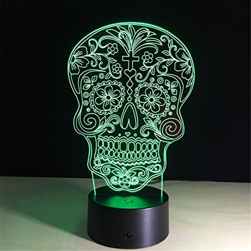 Creative USB Power Flower Skull 3D Remote Control ILLusion Night Light Stunning Visual Colors Changing Table Desk Optical Lamp Bedroom Children Room Decorative Household Nightlight Toy Holiday Gifts