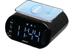 groov e Atlas II - Digital Alarm Clock with FM Radio, USB and Wireless Charging, LED Display, and Dual Alarm - USB or Rechargeable Battery Operated
