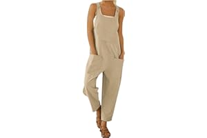 Gyaimxfu 2024 Peto Mono Elegante para Mujer Verano suelta Jumpsuit Una Pieza Pantalones de Tirantes Camiseta sin Mangas Color sólido Vintage Pantalones Anchos de Rectos Playsuit Fiesta