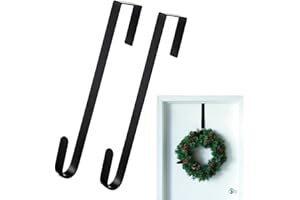 Caliko Wreath Hanger for Front Door 12.5" x 2.5cm Wide PK2– Black Metal Door Wreath Hanger, Elegant & Sturdy Design Wreath Hook for Front Door, Wreath Door Hanger for Christmas & Wedding Party